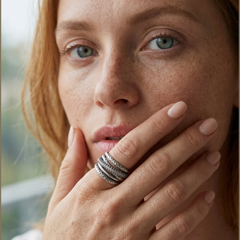 Vintage Silver Almora Layered Band Ring