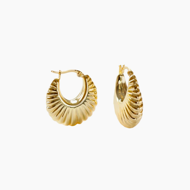 Gold-Scalloped Puff Hoop Earring