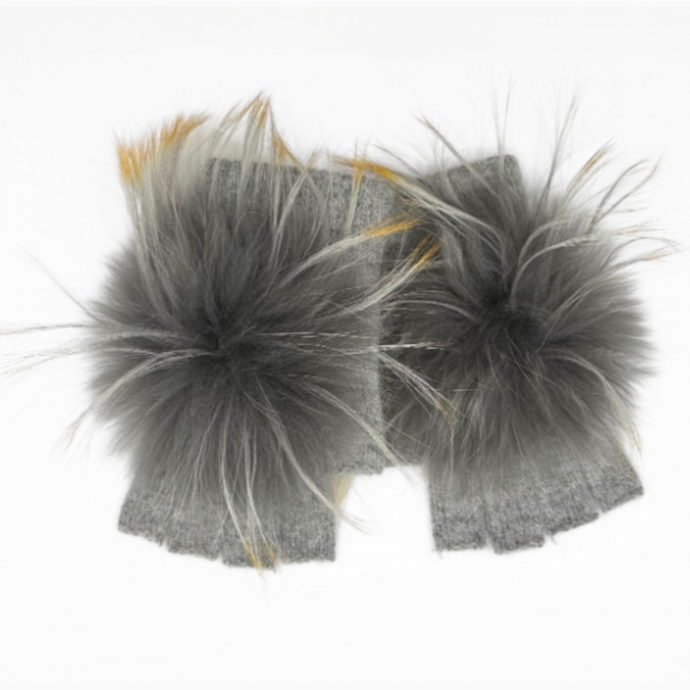 Linda Richards - Angora Fingerless with Pom Hand Warmers