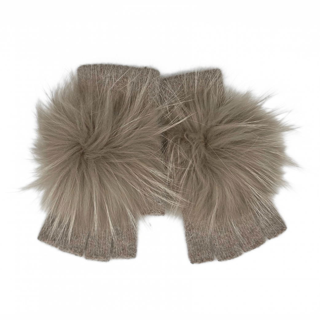 Linda Richards - Angora Fingerless with Pom Hand Warmers