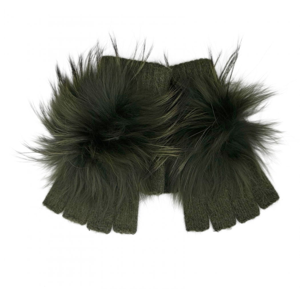 Linda Richards - Angora Fingerless with Pom Hand Warmers