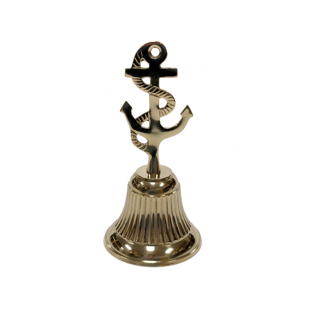 Solid Brass Anchor Hand Bell - Antique Vintage Style, 5-3/4"
