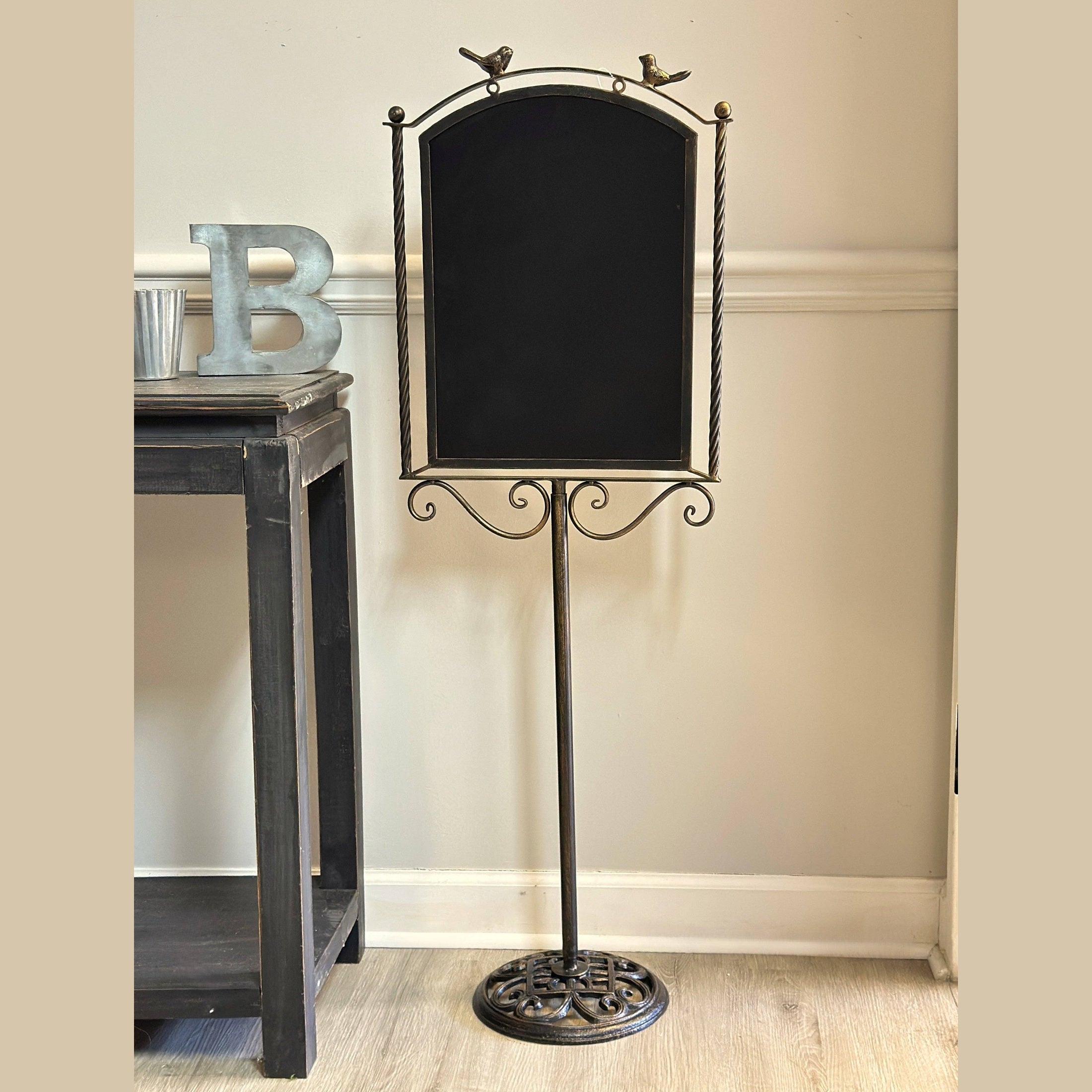 Metal Pedestal Chalkboard with Bird Accents