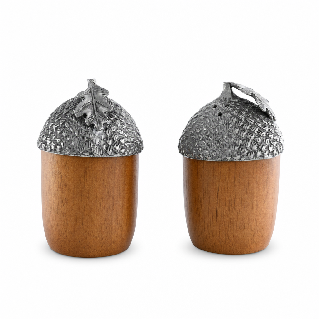 Wood and Pewter Acorns Salt & Pepper Set