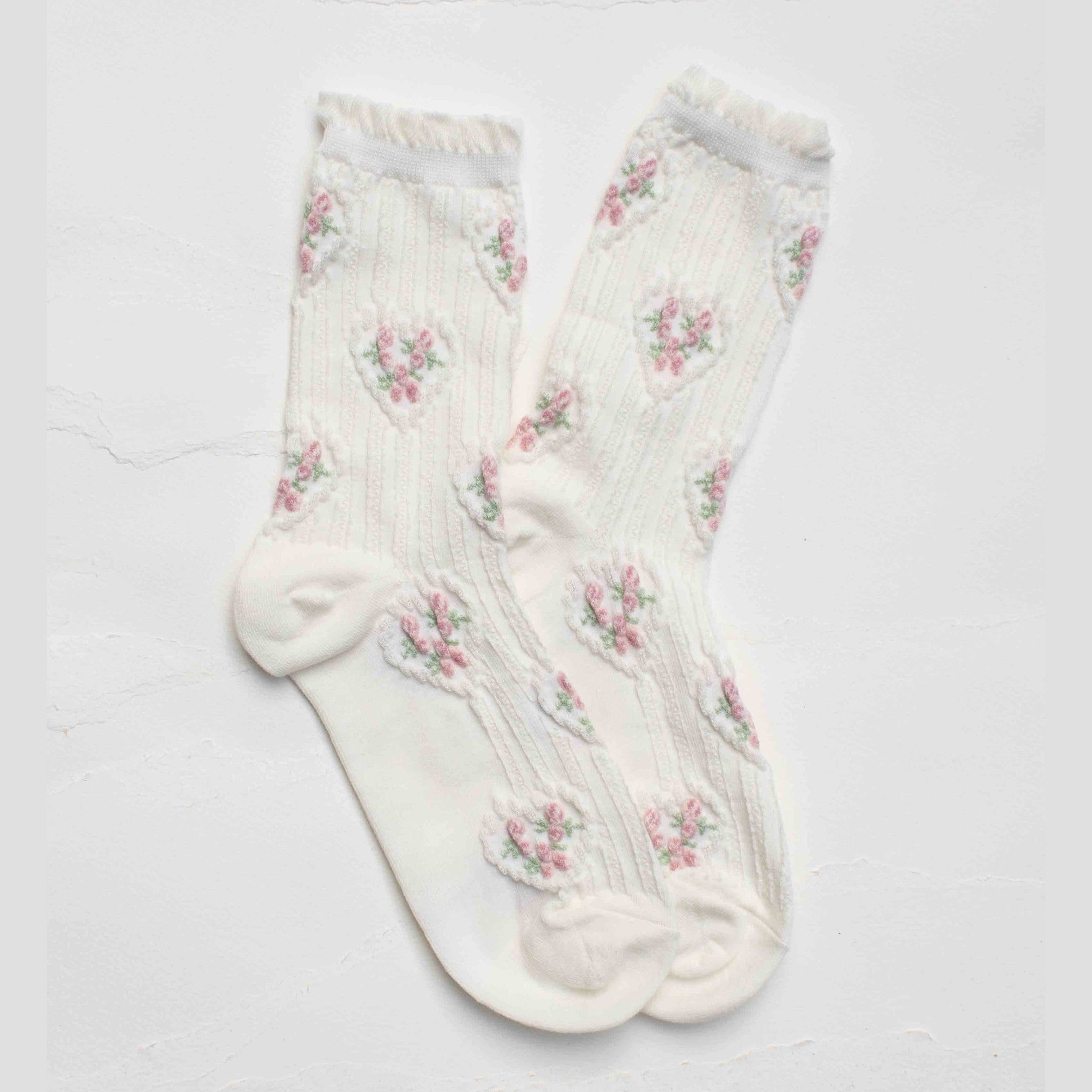 Vintage Floral Heart Crew Socks