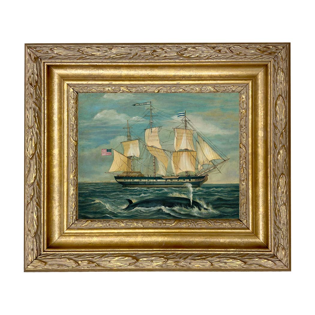 American Whaling Ship with Sperm Whale Vintage Painting Print