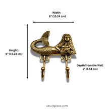 Load image into Gallery viewer, Brass Mermaid Double Wall Hook – Coastal Bathroom Towel Hook, Nautical Beach House Decor
