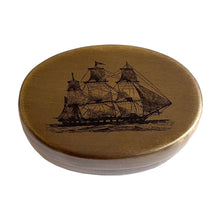 Load image into Gallery viewer, Sailing Ship Pill Box, Solid Antiqued Brass, 3"
