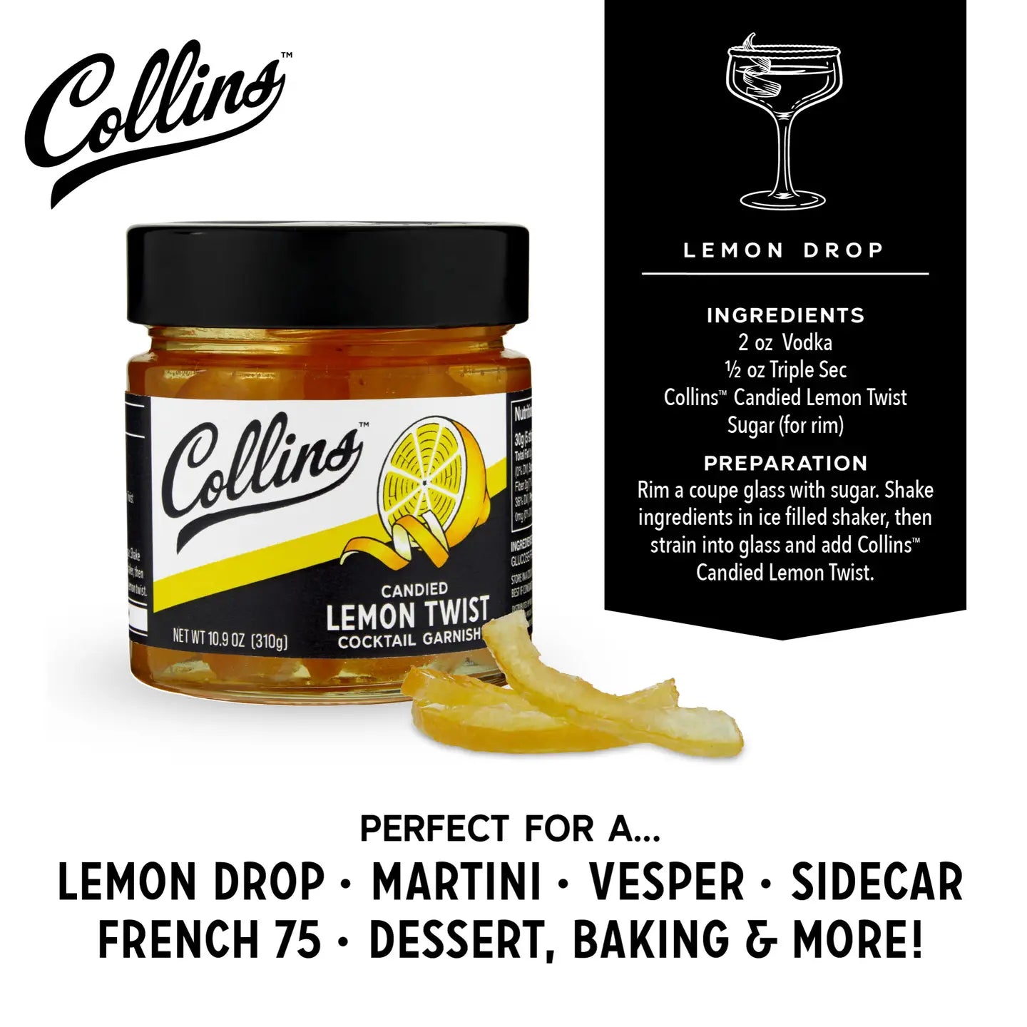 Italian Candied Lemon Peel Twist Garnish - 10.9oz