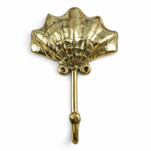 Load image into Gallery viewer, Brass Shell Wall Hook – Antique Coastal Bathroom Towel &amp; Robe Hanger
