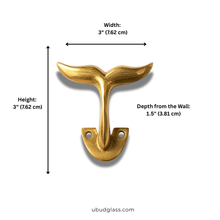 Load image into Gallery viewer, Brass Whale Tail Wall Hook (3 Sizes) – Coastal Bathroom Towel Hook, Nautical Wall Hook, Entryway Coat Hook, Beach House Decor
