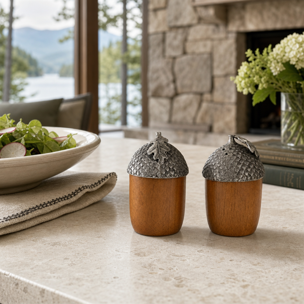 Wood and Pewter Acorns Salt & Pepper Set