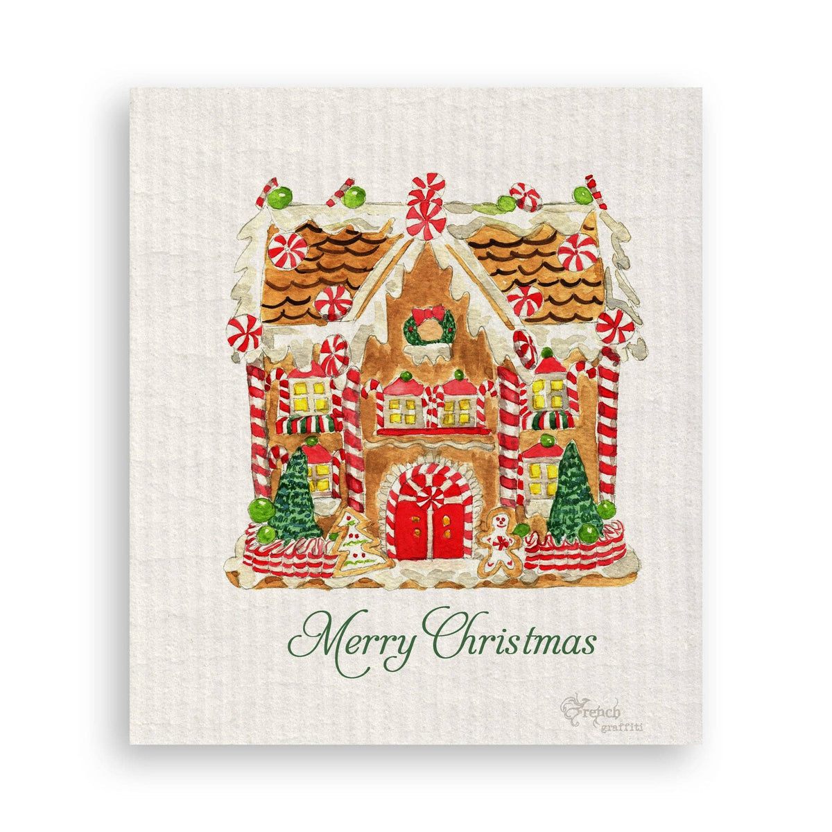 Gingerbread House with Merry Christmas Kitchen Towel