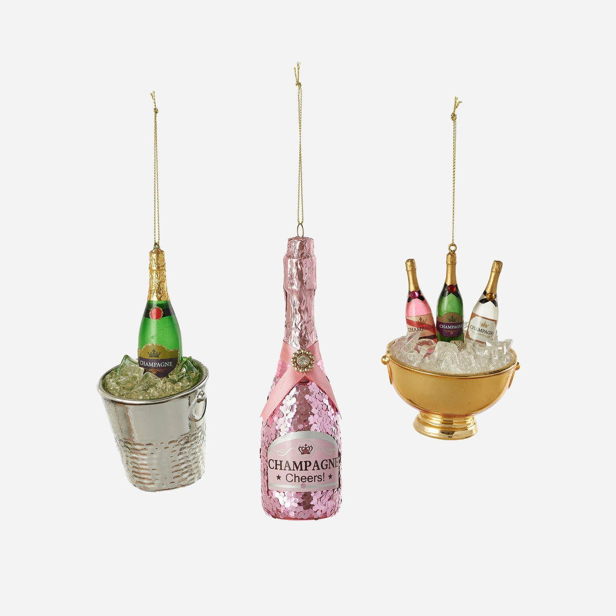 Champagne Glass Christmas Ornament, 3 Assorted