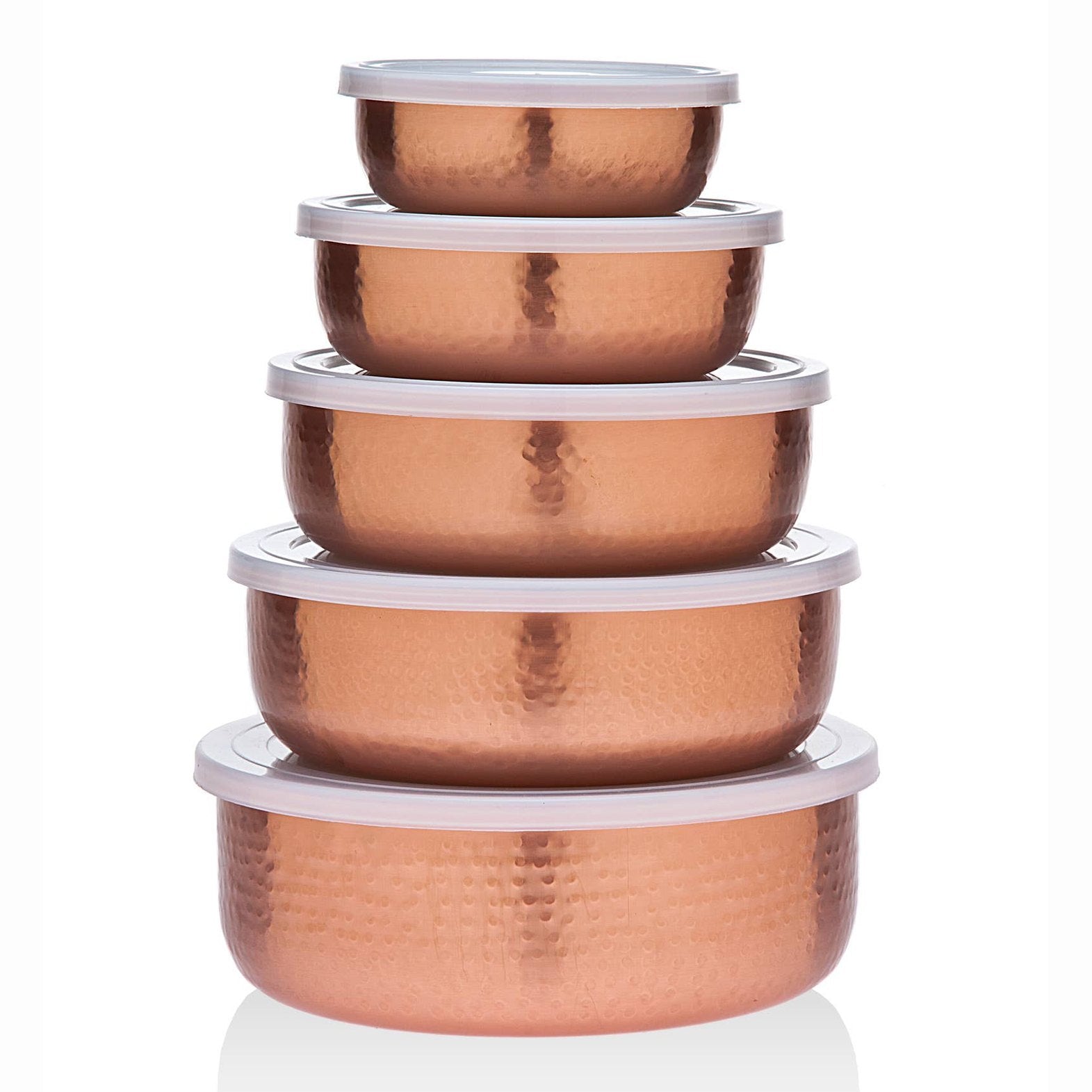 Set of 5 Copper Bowls with Lids