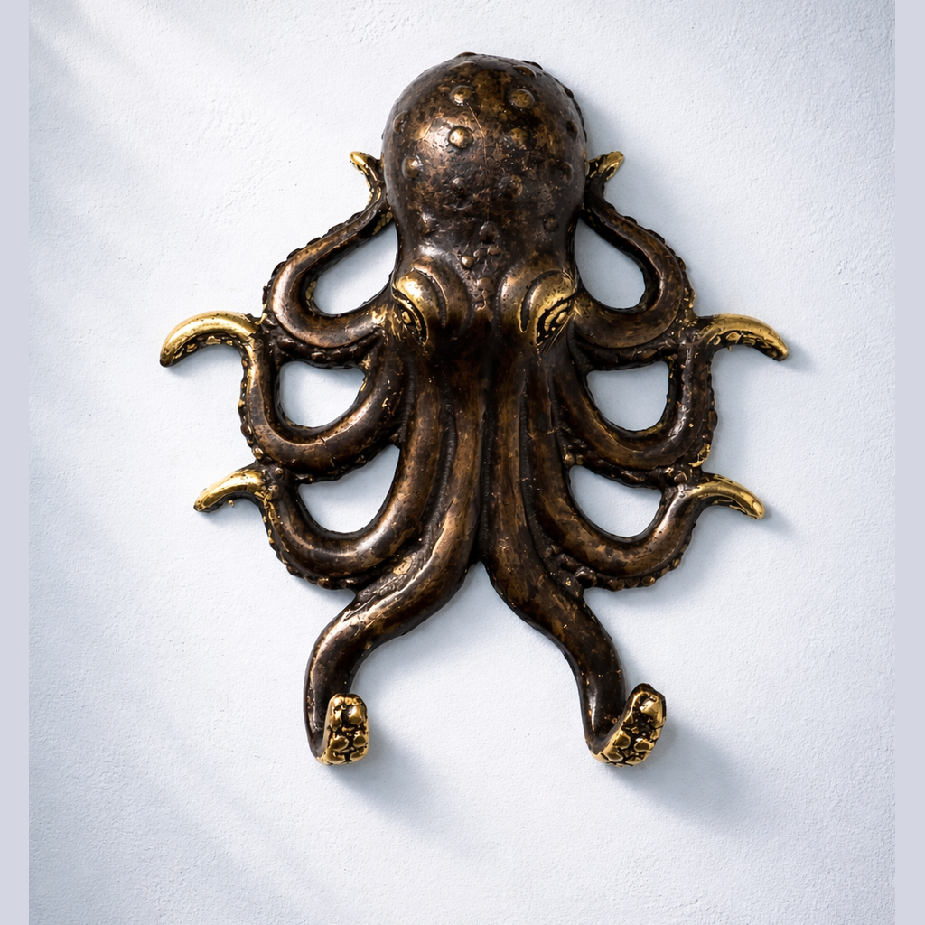 Brass Octopus Wall Hook – Nautical Octopus Coat Hook | Coastal Bathroom & Ocean Decor