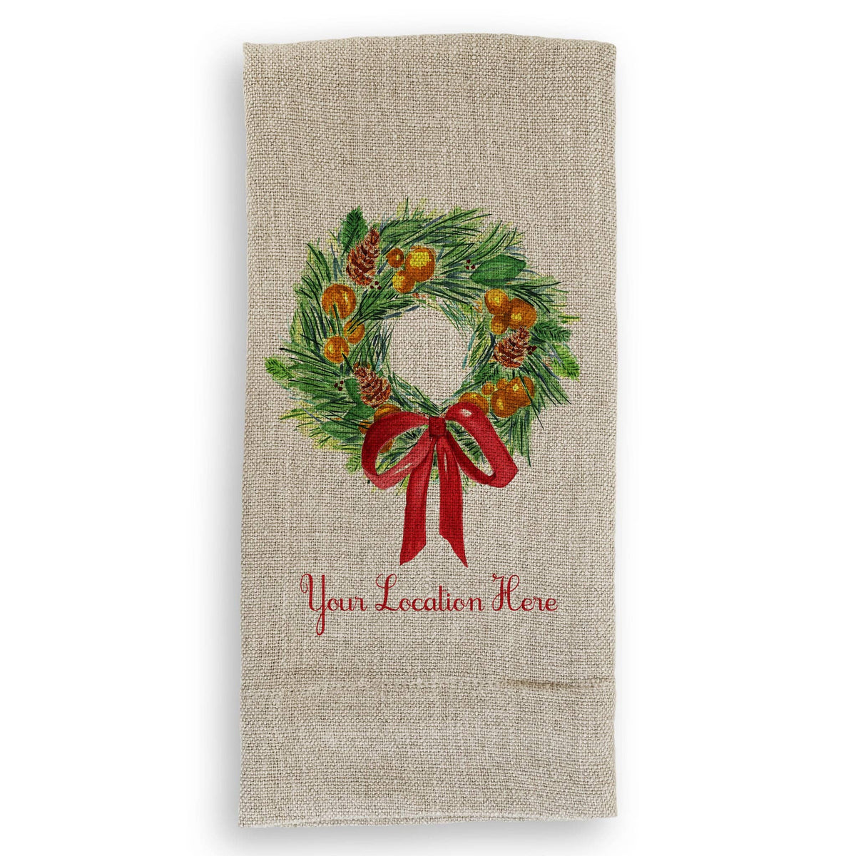 Christmas Wreath with Location Guest Towel