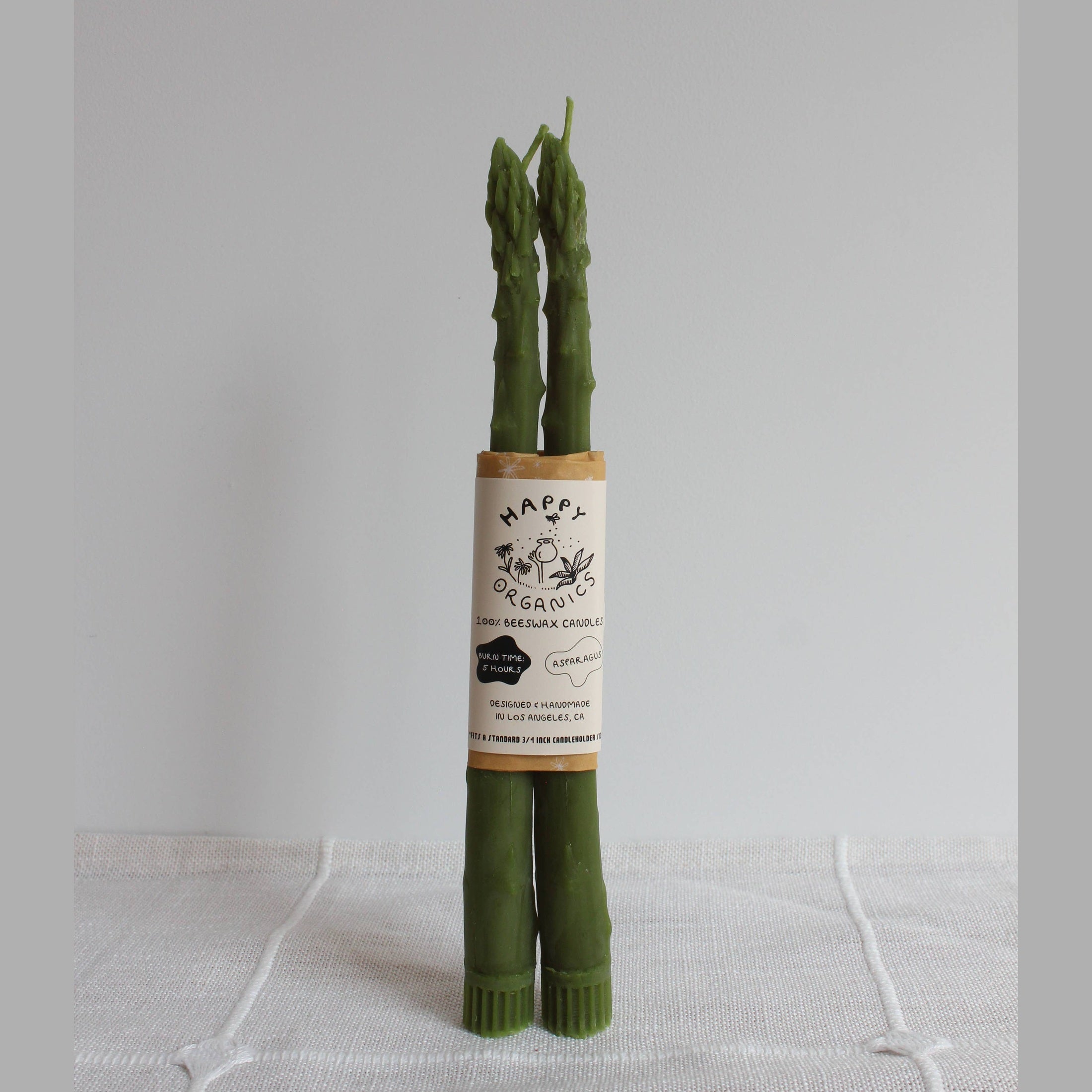 Asparagus Beeswax Candle Taper Pair