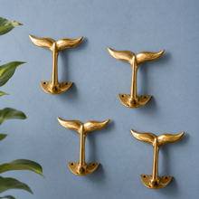 Load image into Gallery viewer, Brass Whale Tail Wall Hook (3 Sizes) – Coastal Bathroom Towel Hook, Nautical Wall Hook, Entryway Coat Hook, Beach House Decor

