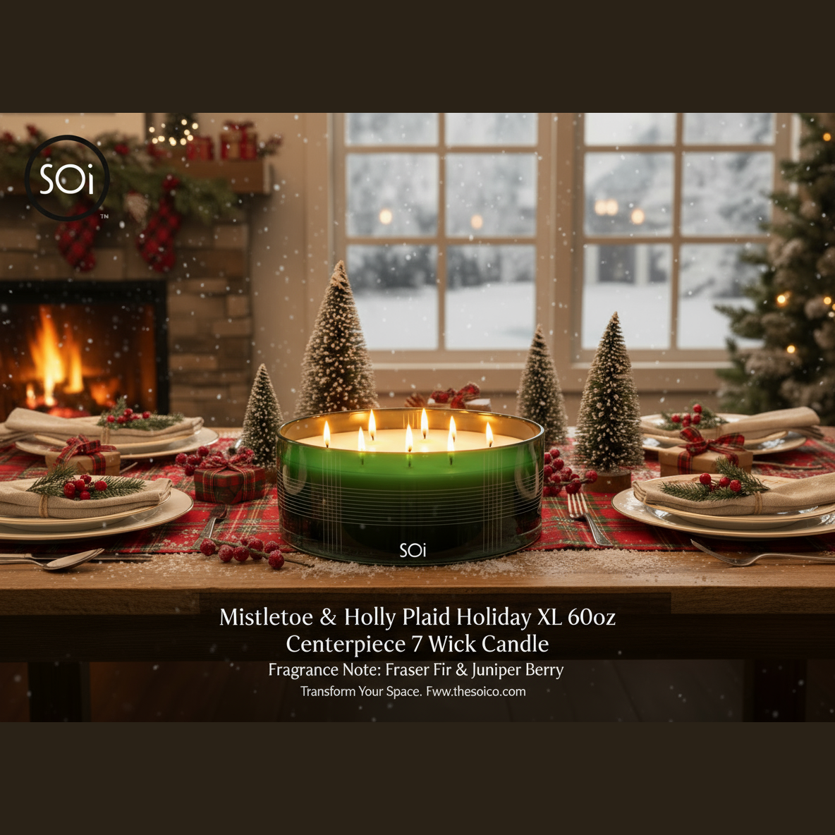 Mistletoe & Holly Plaid Centerpiece Candle