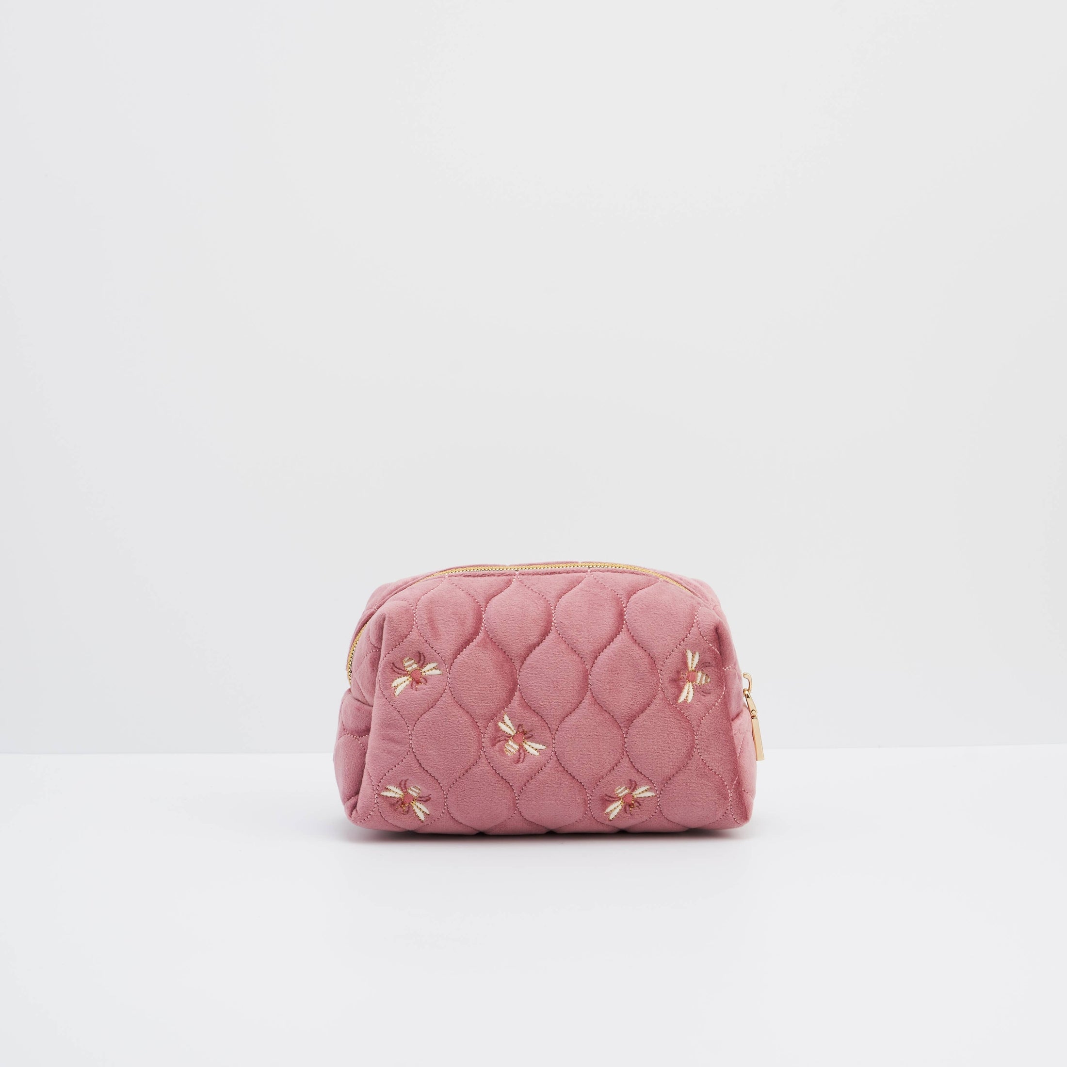 Embroidered Bee Cosmetic Pouch in Rose Pink