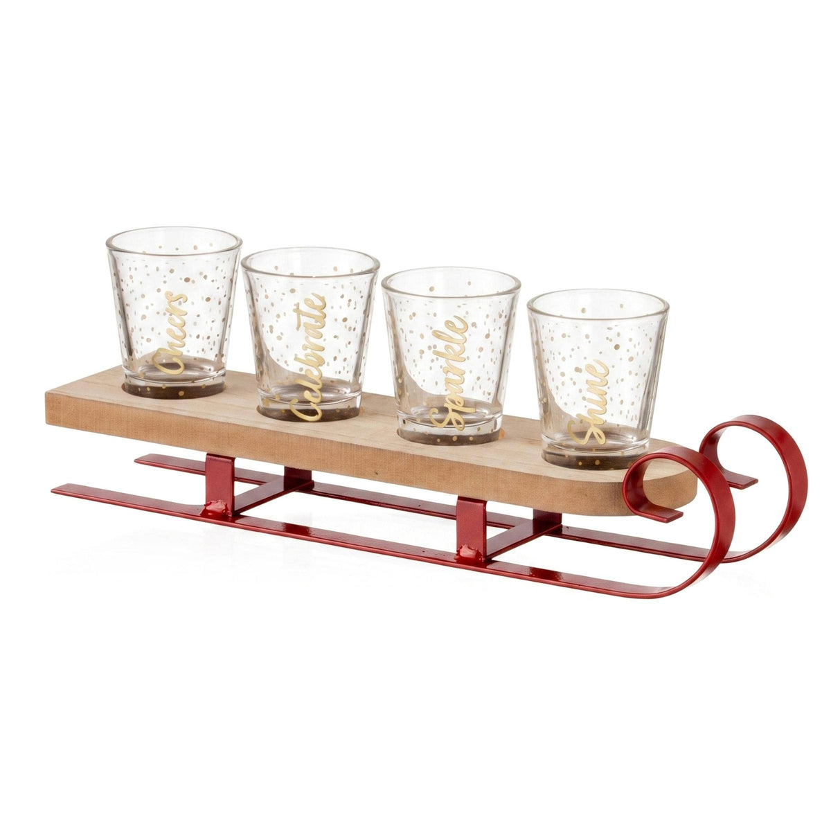 Sleigh Caddy with Set of 4 Shot Glasses - Holiday - Santa