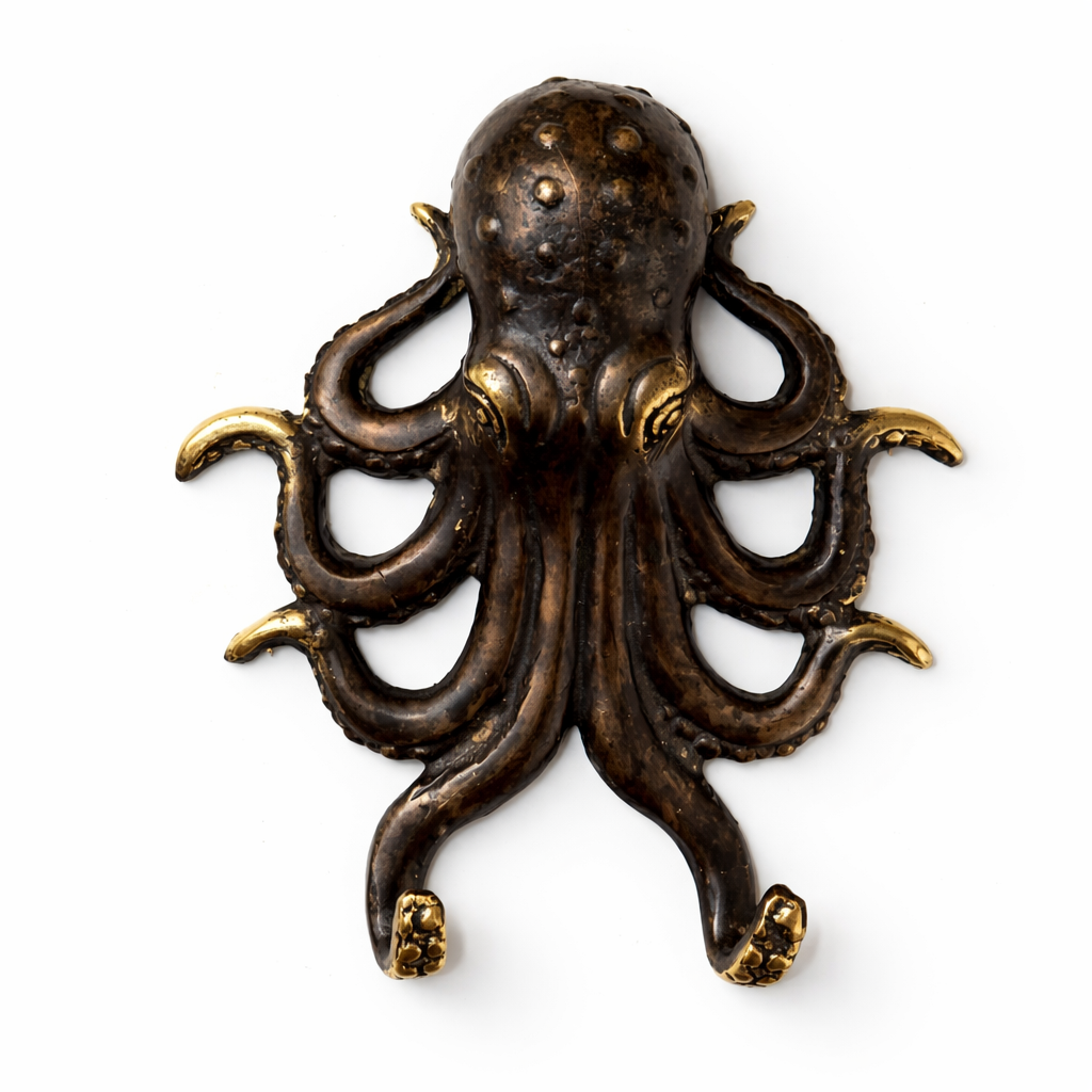 Brass Octopus Wall Hook – Nautical Octopus Coat Hook | Coastal Bathroom & Ocean Decor