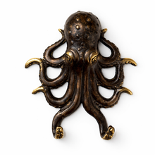 Load image into Gallery viewer, Brass Octopus Wall Hook – Nautical Octopus Coat Hook | Coastal Bathroom &amp; Ocean Decor
