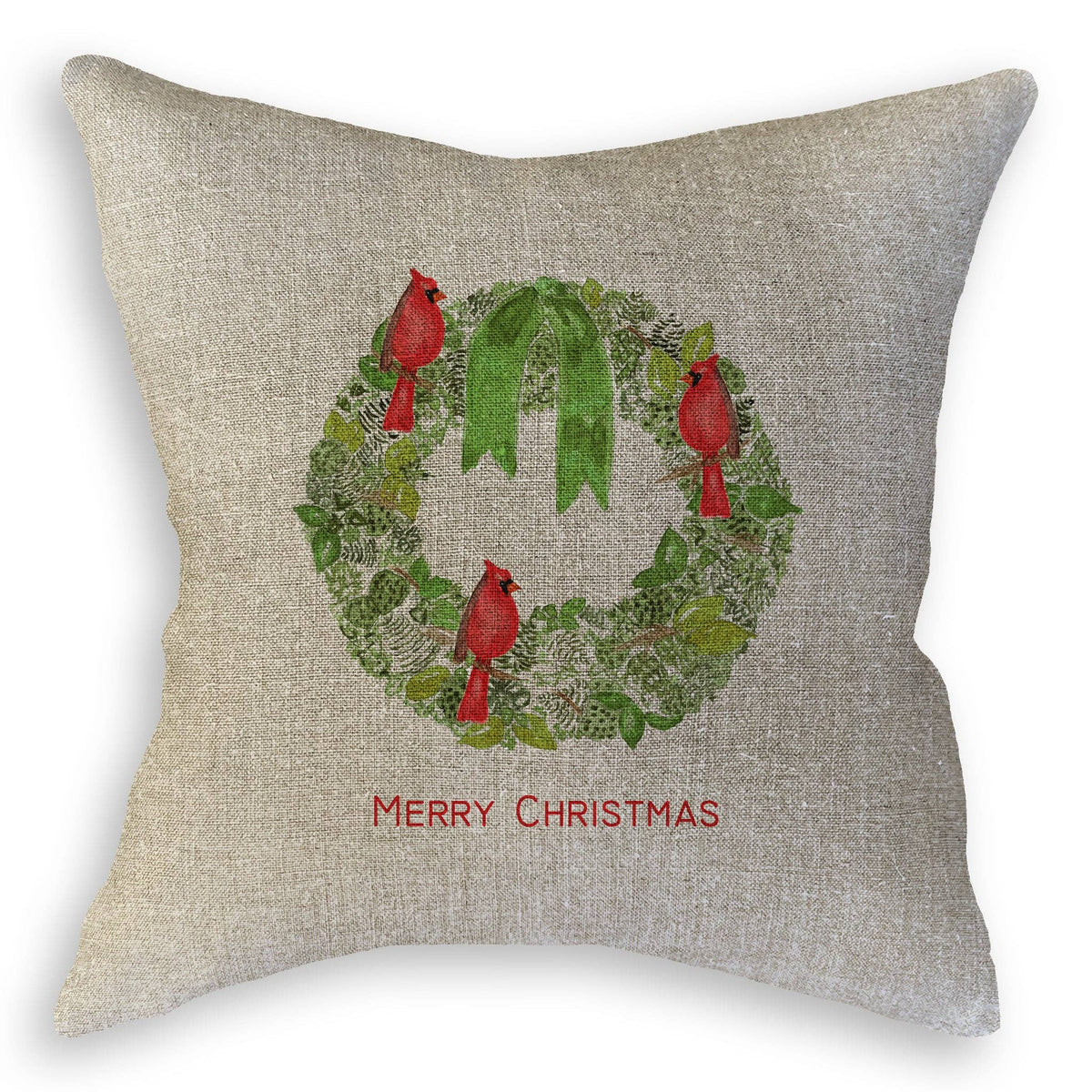 Green Wreath with Cardinals Kitchen Towel