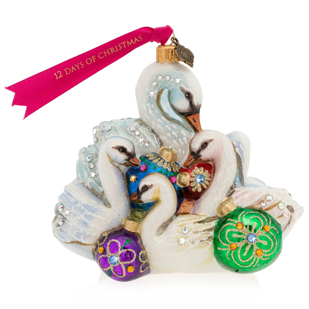Seven Swans-A-Swimming Glass Ornament