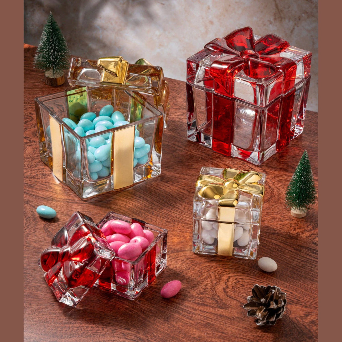 Gold Ribboned Gift Wrapped Crystal Keepsake Box