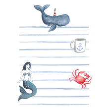 Load image into Gallery viewer, Nautical Whale, Mermaid, &amp; Crab Notepad
