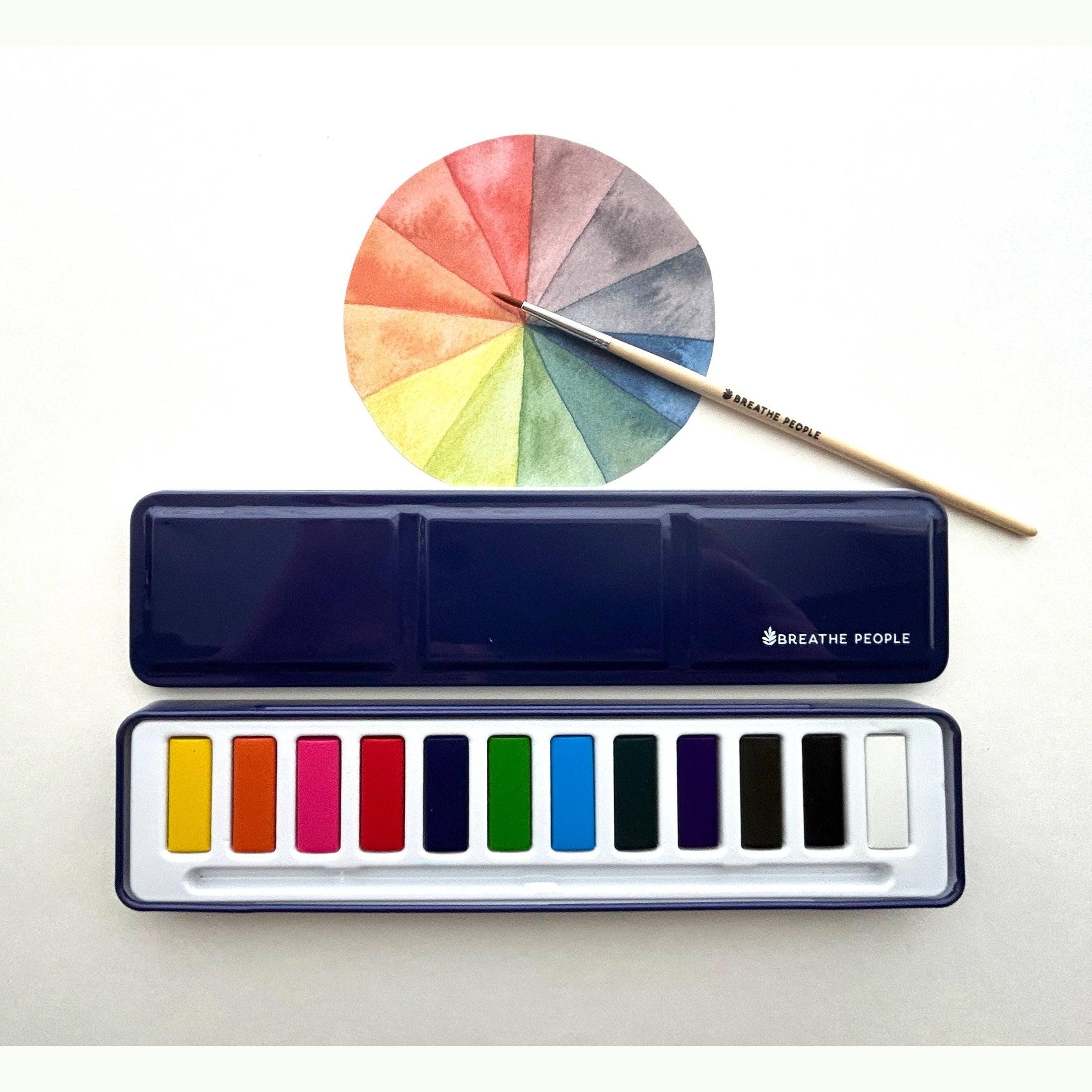 Watercolor Set- 12 Artist Grade Colors + Wood Paintbrush