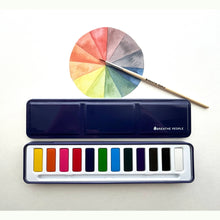 Load image into Gallery viewer, Watercolor Set- 12 Artist Grade Colors + Wood Paintbrush

