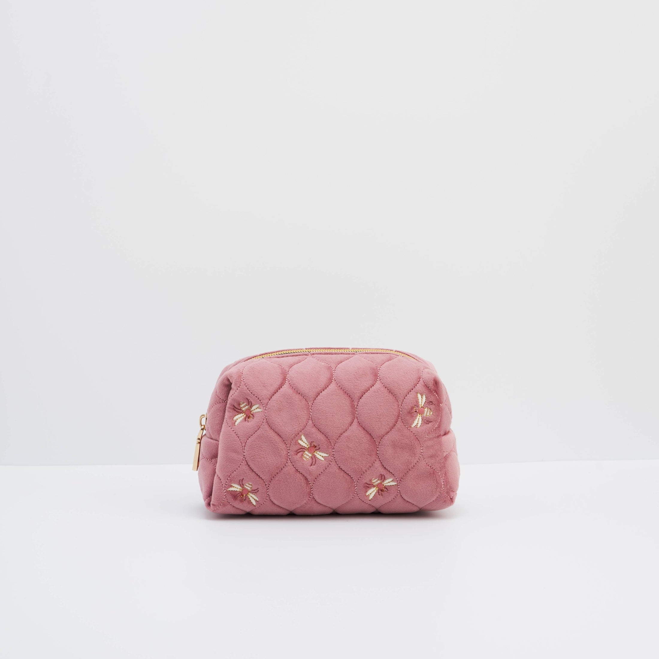 Embroidered Bee Cosmetic Pouch in Rose Pink