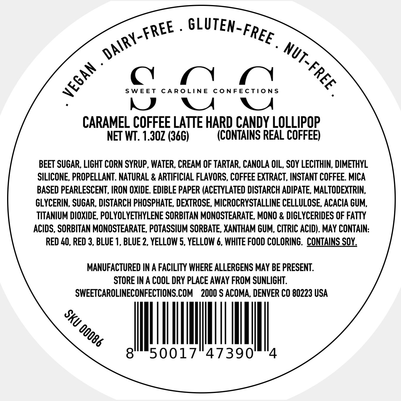 HC Caramel Latte Art Lollipops - REAL COFFEE - 10/Case VEGAN