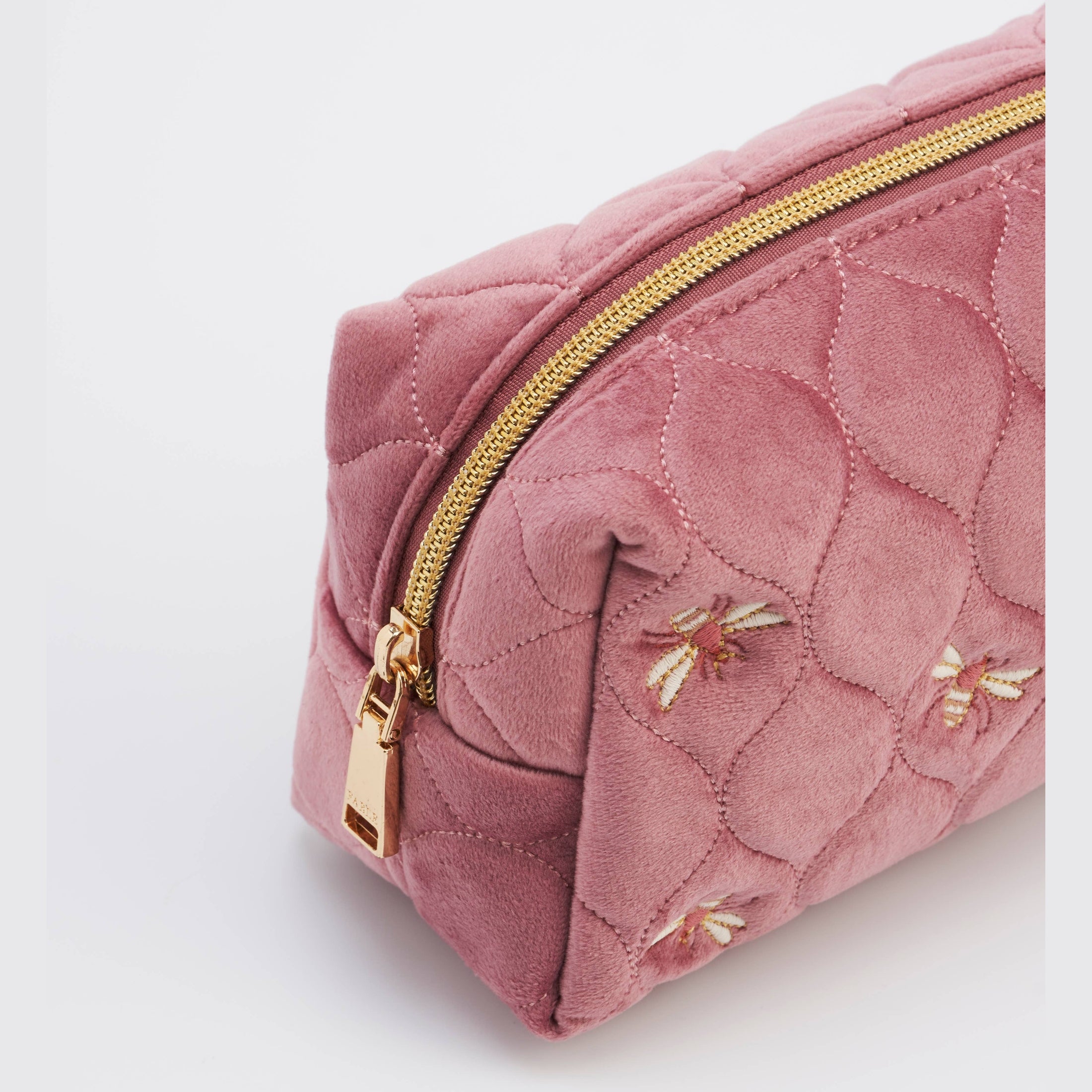 Embroidered Bee Cosmetic Pouch in Rose Pink
