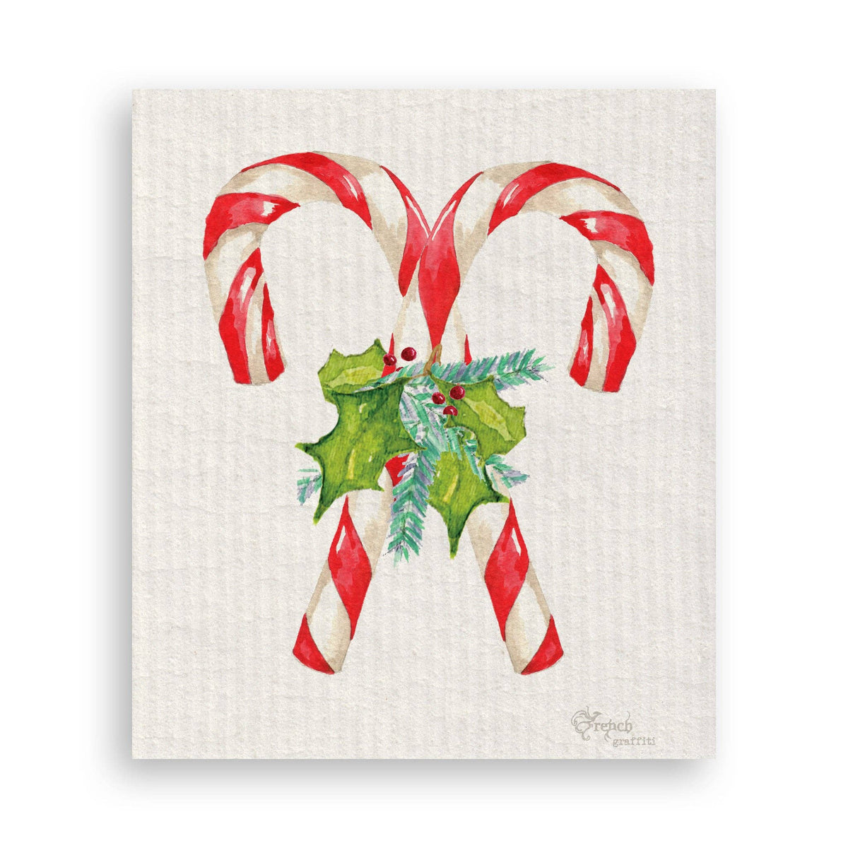 Candy Canes with Greens Kitchen Towel