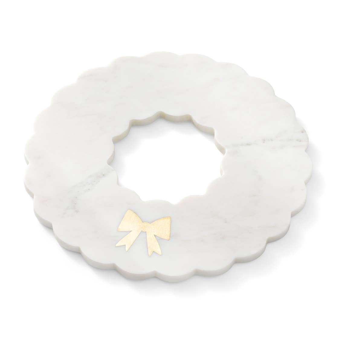 White Marble Wreath Charcuterie Board with Gold Metal Bow