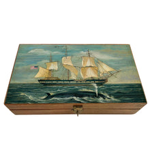 Load image into Gallery viewer, American Whaling Ship &amp; Sperm Whale Vintage Wood Trinket Box
