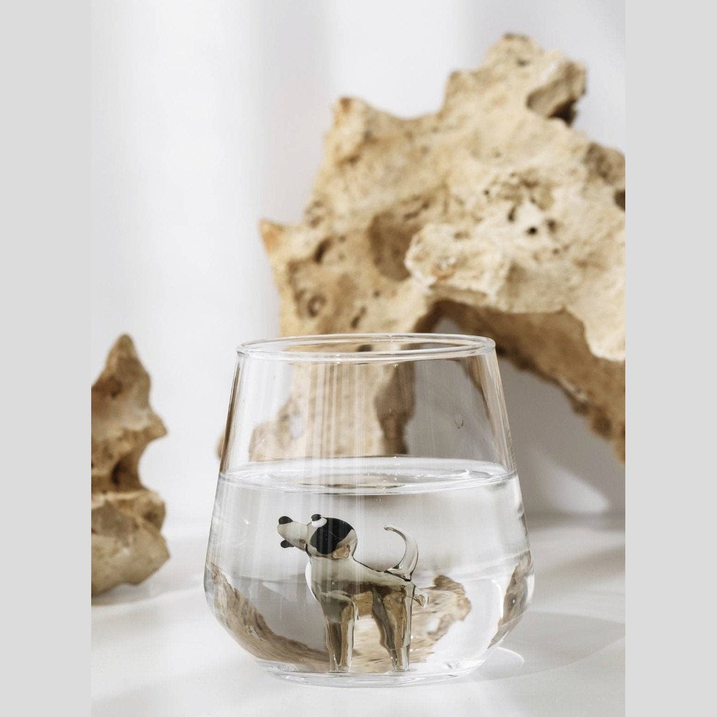 Handmade Black Dog Figure Drinking Glass