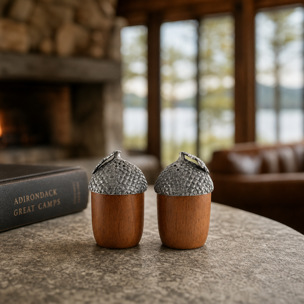 Wood and Pewter Acorns Salt & Pepper Set