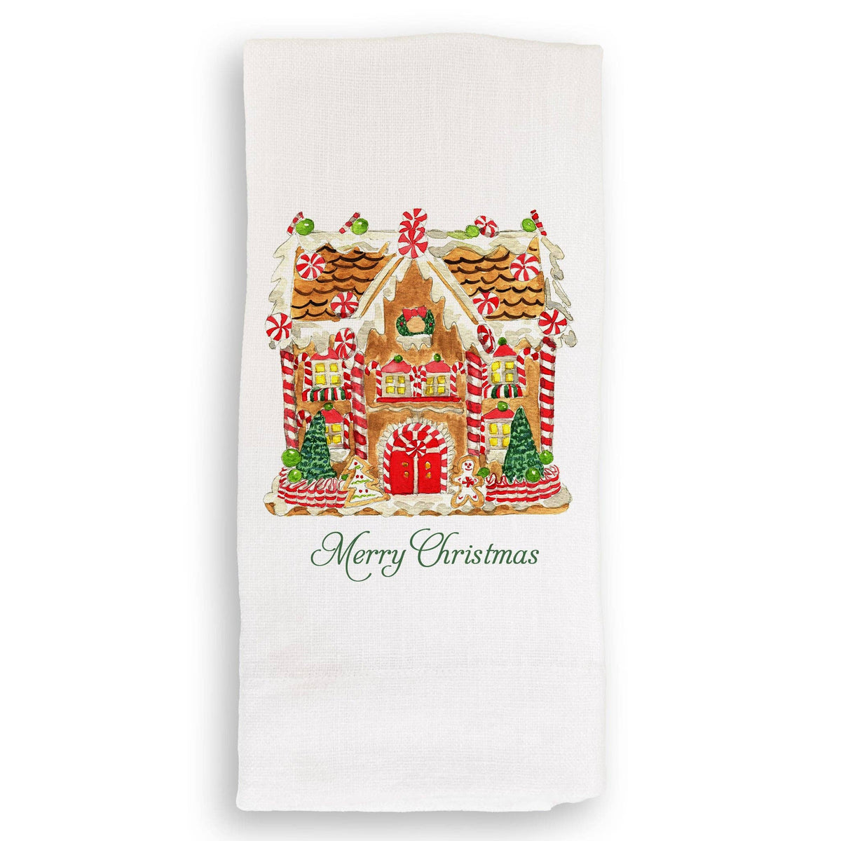 Gingerbread House with Merry Christmas Kitchen Towel