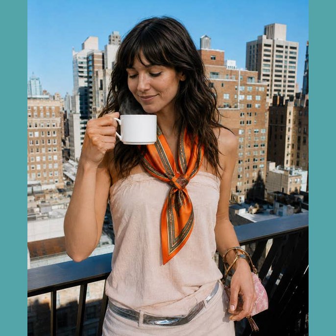 Orange / Green Striped Trim Loop Scarf