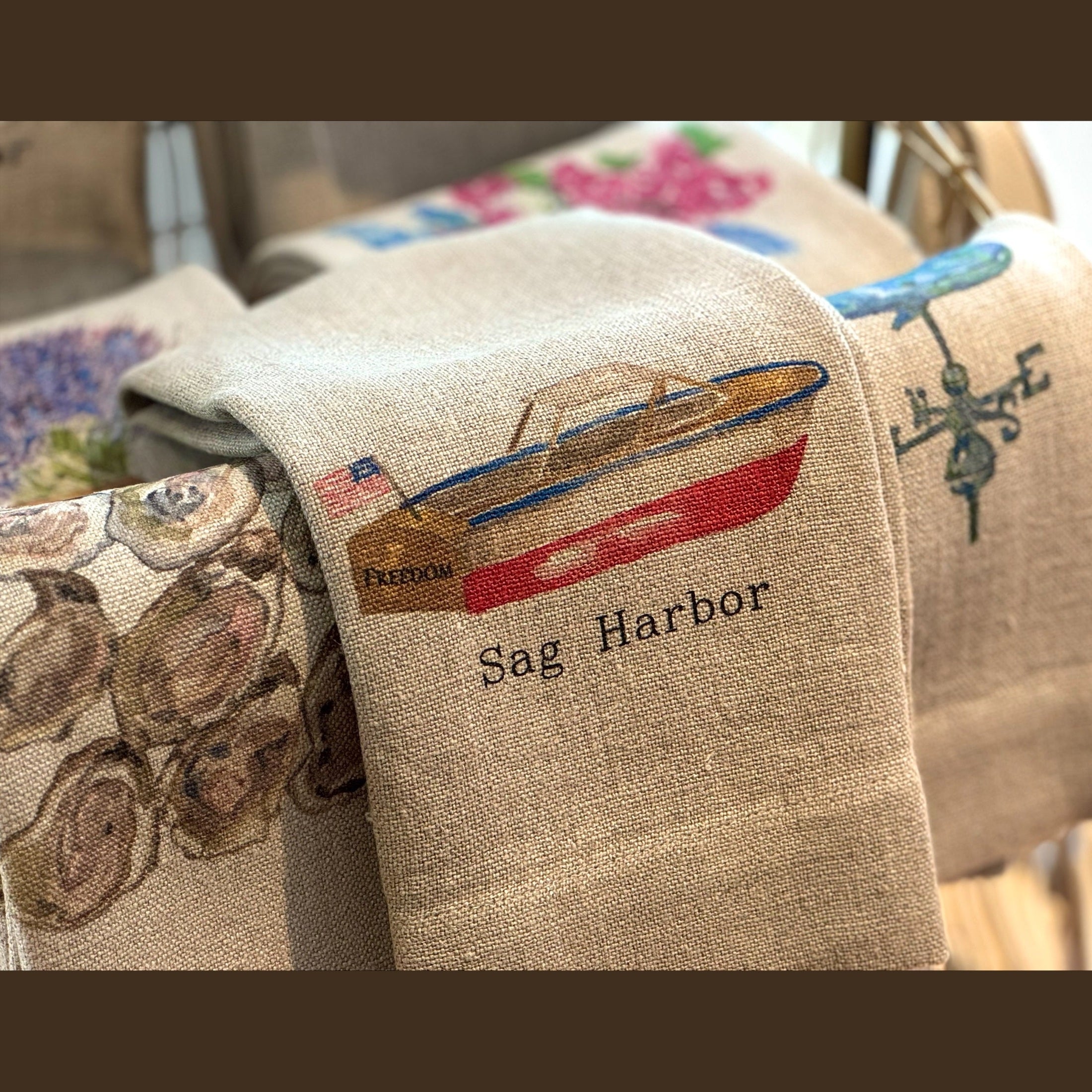 French Graffiti Natural Linen Hand Towels