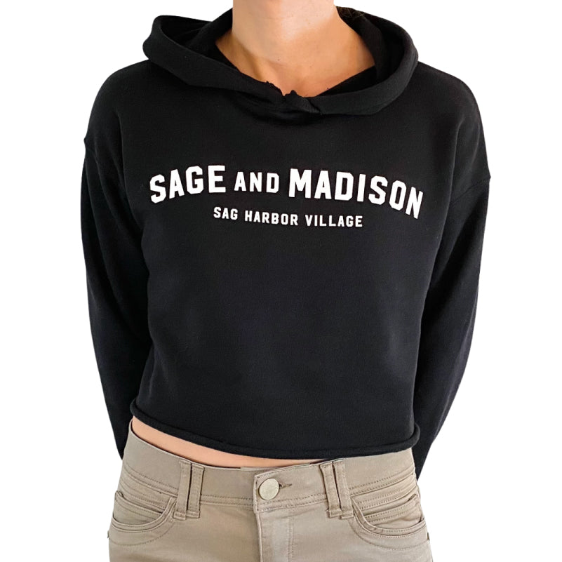 Sage and Madison Women's Cropped Hoodie | Black/White