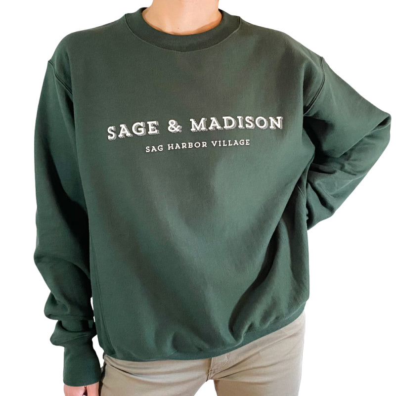 Green/White Unisex Reverse Weave Sage and Madison Crewneck Sweatshirt